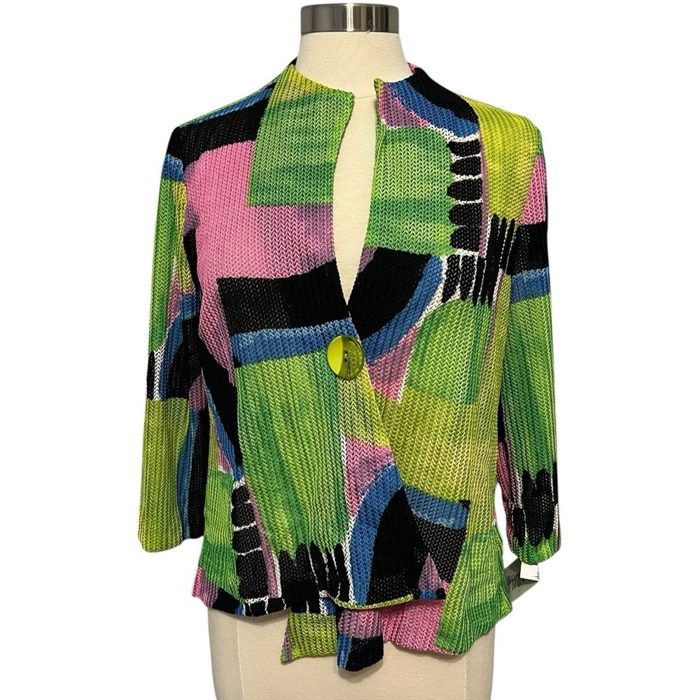 Joseph Ribkoff Jacket Women’s 8 Textured Knit Geometric Print Multicolor NWT